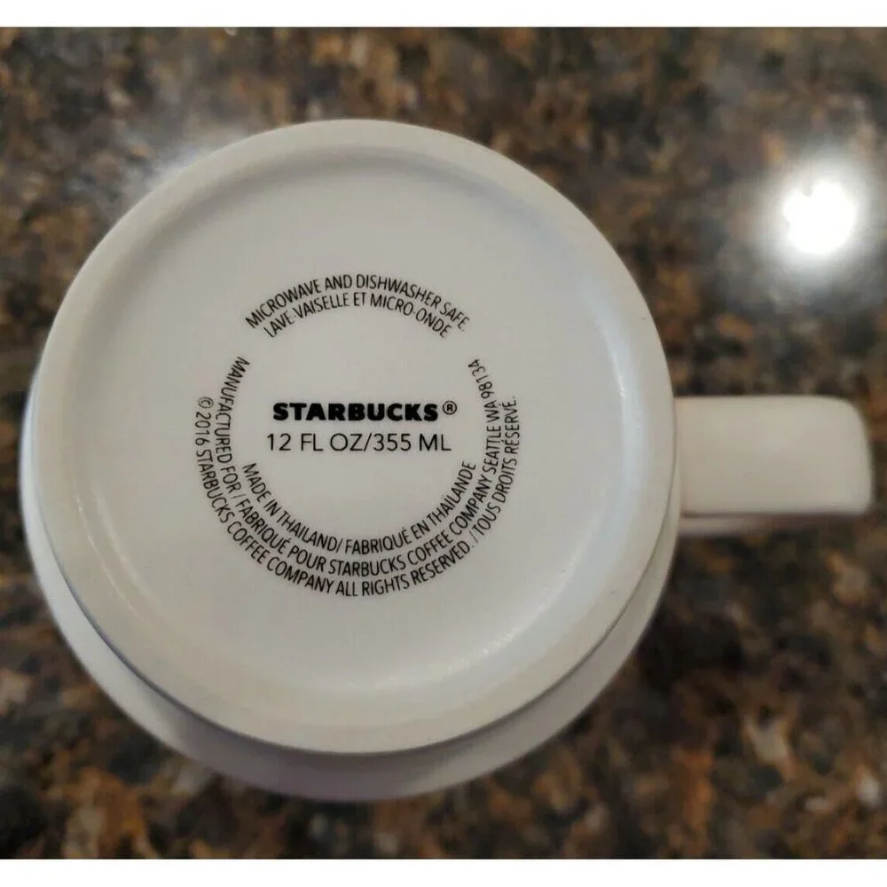 Starbucks Coffee Mug Abstract Floral Pattern Stackable 12 OZ Orange Mug 2016